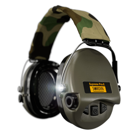 Casque Sordin SUPREME Pro-X LED GEL Serre Tête Tissu - Vert Olive